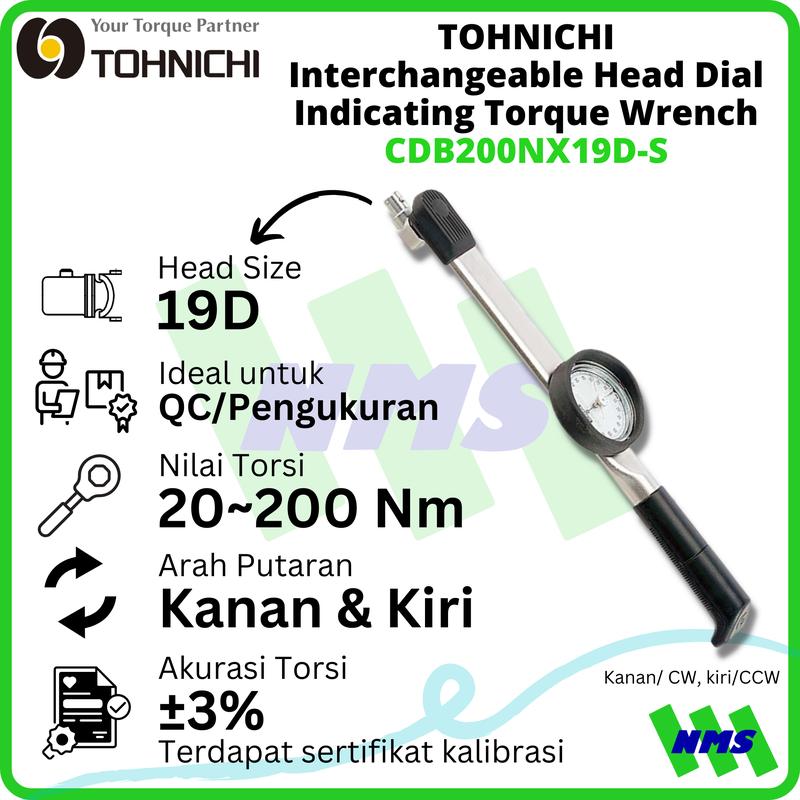 TOHNICHI CDB200NX19D-S Interchangeable Dial Torque Wrench 20～200 Nm