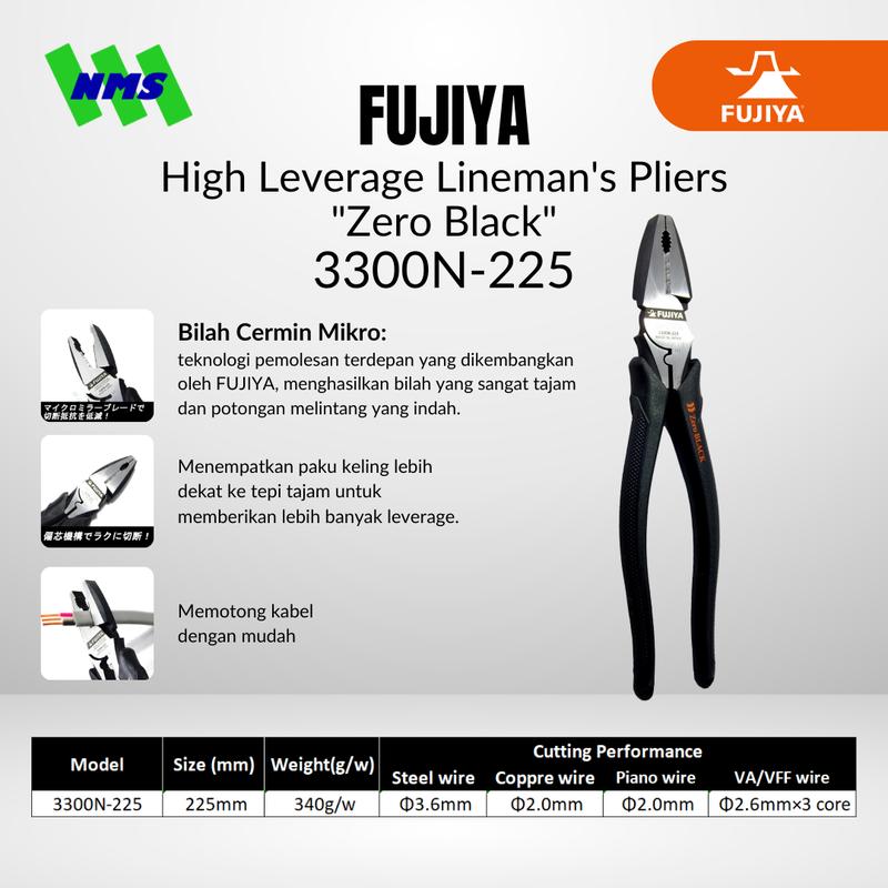 Tang FUJIYA 3300N-225 High Leverage Lineman'S "Zero Black" Japan