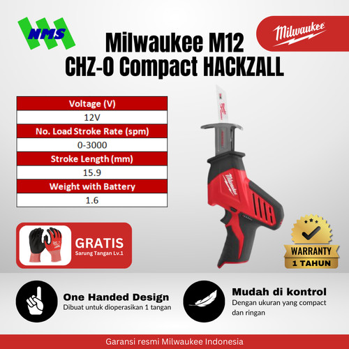 Mesin Gergaji Milwauke M12™ CHZ-0 FUEL™ Compact HACKZALL™ Cordless Portabel