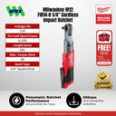 Milwaukee M12 FIR14-0 FUEL 1/4" Compact Angle Impact Ratchet 12V Mesin Pembuka Baut
