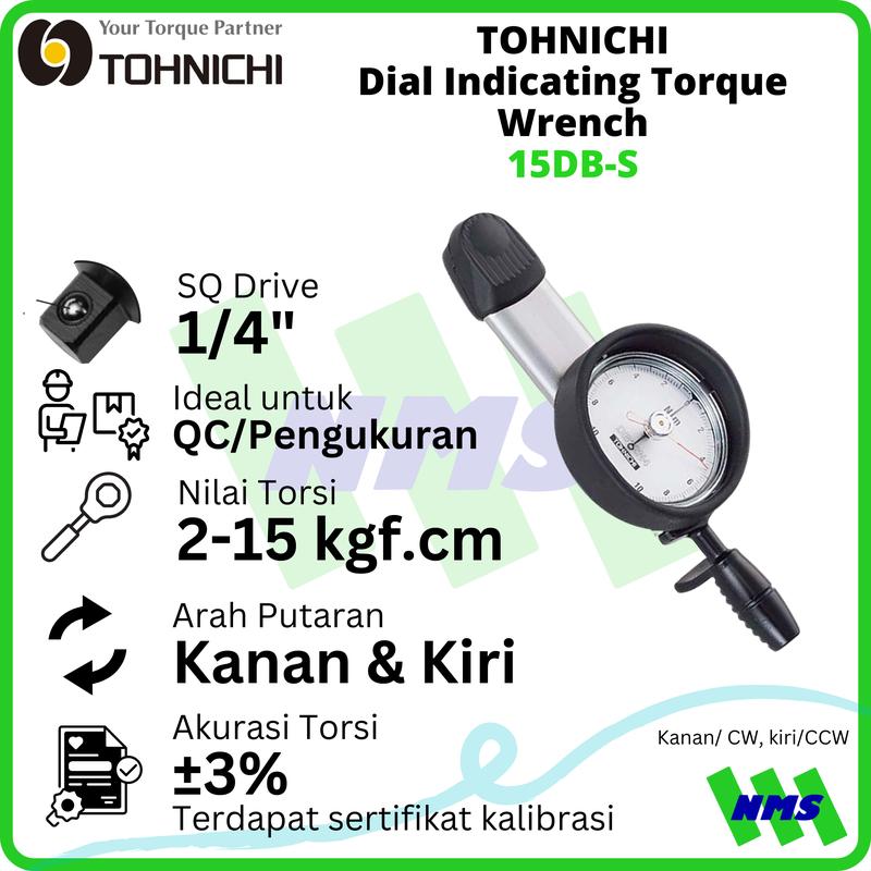 Kunci Torsi 15DB-S 2-15 Kgf.cm 1/4" TOHNICHI Dial Torque Wrench