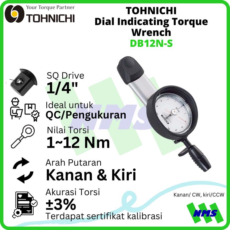 Kunci Torsi DB12N-S 1-12Nm 1/4" TOHNICHI Dial Indicating Torque Wrench