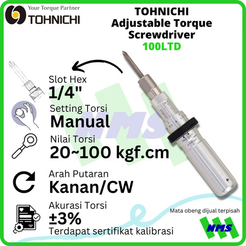 Obeng Torsi 100LTD 20-100 kgfcm TOHNICHI Adjustable Torque Screwdriver