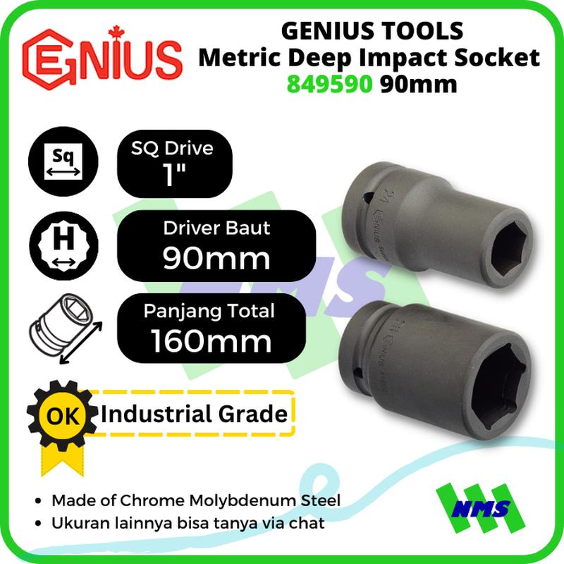 Mata Sok Panjang Deep Impact Sockets 1" Inci 6pt. 90mm 849590 GENIUS