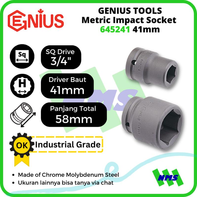 Mata Sok Metric Impact Sockets 3/4" Inci 6pt. 41mm 645241 GENIUS