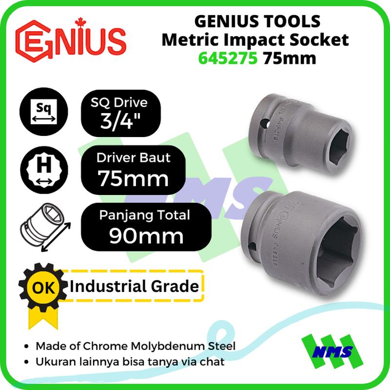 Mata Sok Metric Impact Sockets 3/4" Inci 6pt. 75mm 645275 GENIUS