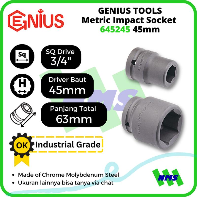 Mata Sok Metric Impact Sockets 3/4" Inci 6pt. 45mm 645245 GENIUS