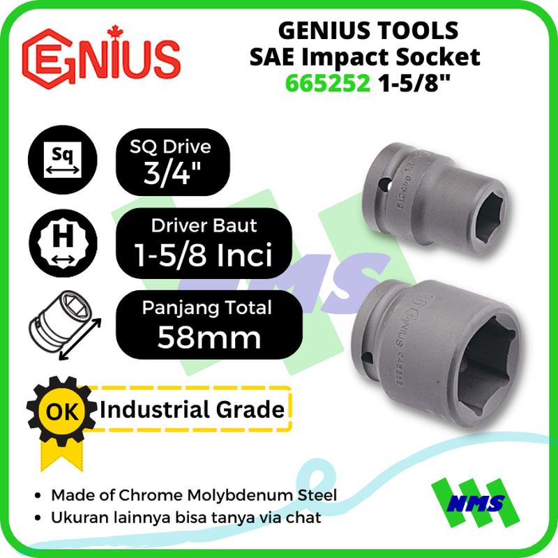Mata Sok SAE Impact Sockets 3/4" 6pt. 1-5/8" inci 665252 GENIUS