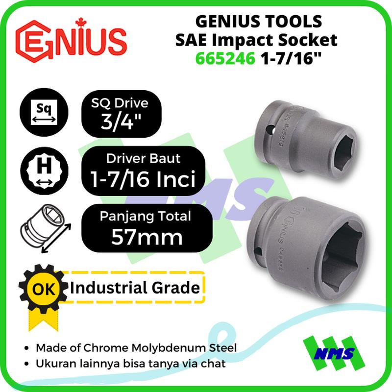 Mata Sok SAE Impact Sockets 3/4" 6pt. 1-7/16" inci 665246 GENIUS