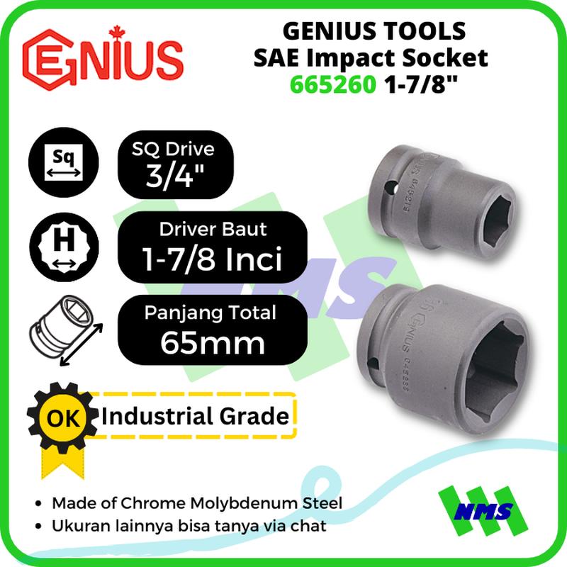 Mata Sok SAE Impact Sockets 3/4" Inci 6pt. 1-7/8" inci 665260 GENIUS