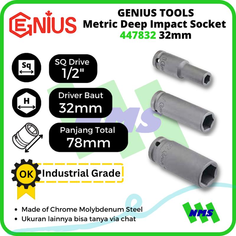 Mata Sok Metric Deep Impact Sockets 1/2 Inch 6pt 32mm 447832 GENIUS