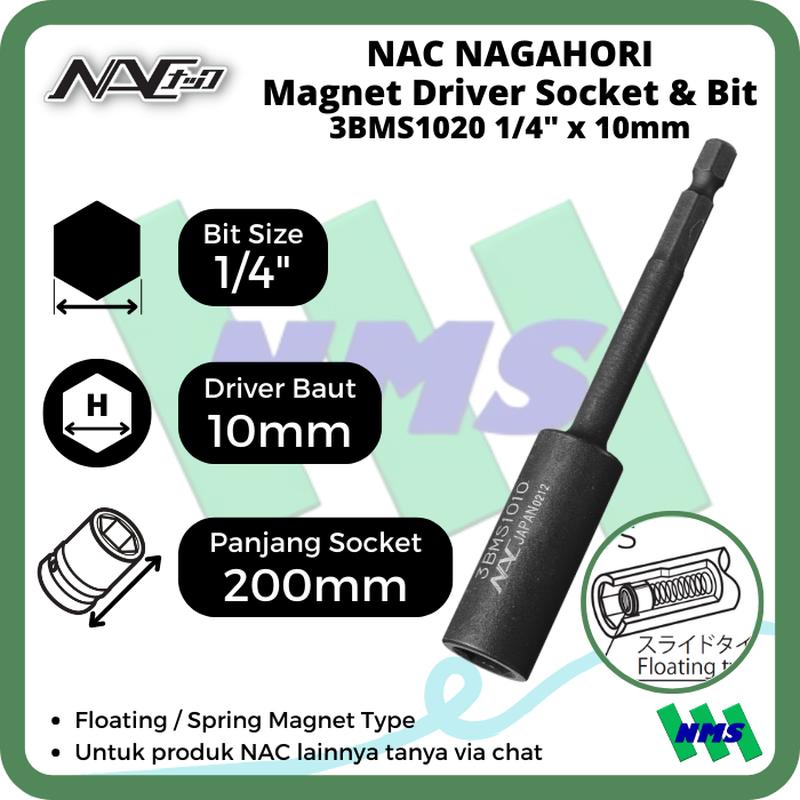 Driver Socket Magnet 10mm x L200mm Nagahori NAC 3BMS1020