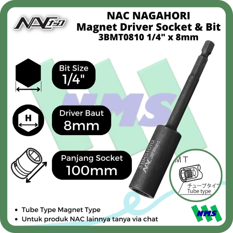 Driver Socket Magnet 8mm x L100mm Nagahori NAC 3BMS0810
