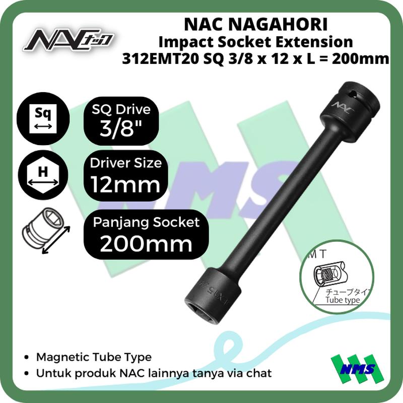 Impact Socket Ext Mata Sok Hitam 3/8 x 12mm Nagahori NAC 312EMT20