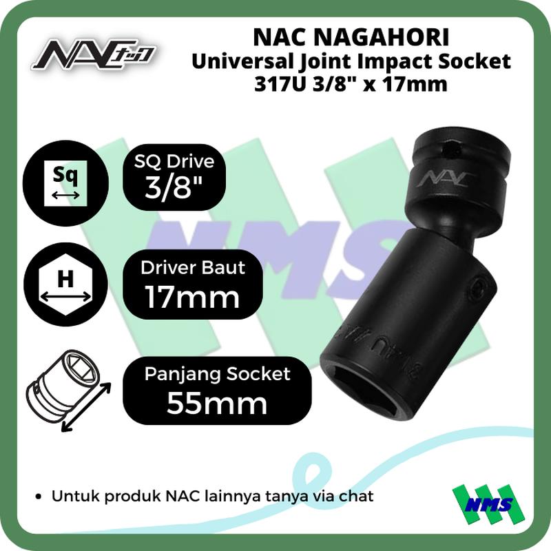 Impact Socket Universal Ext Mata Sok Hitam 1/2 x 17mm NAC 417U