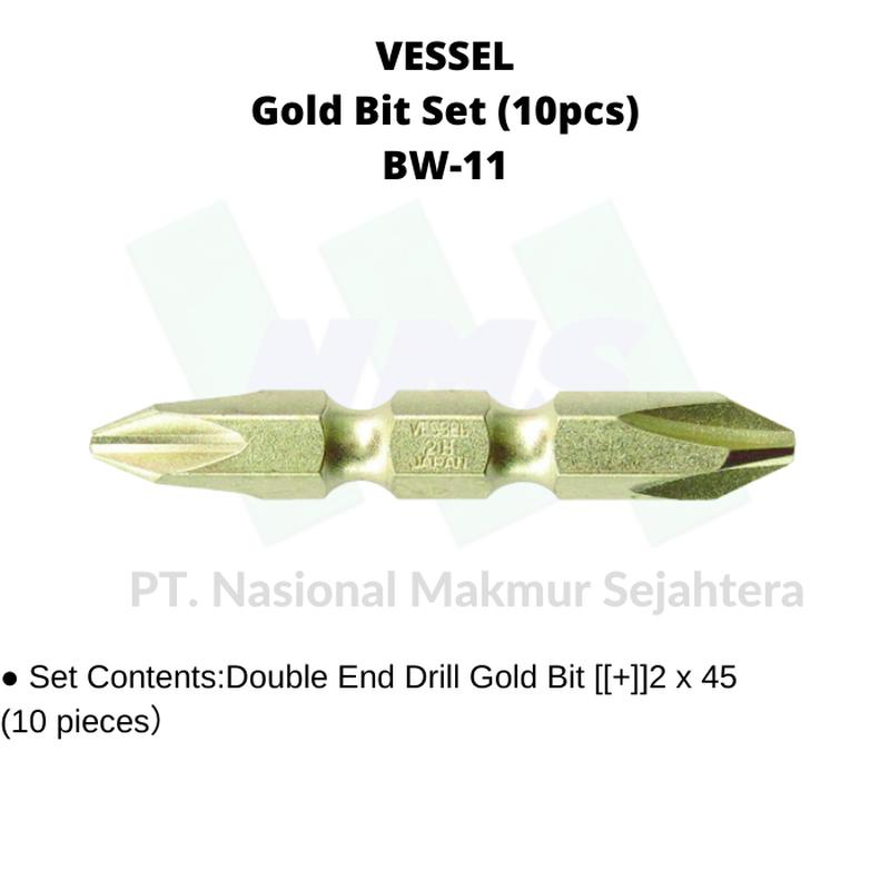 TRUSCO 125-3115 VESSEL Gold Bit Set (10pcs) BW Series