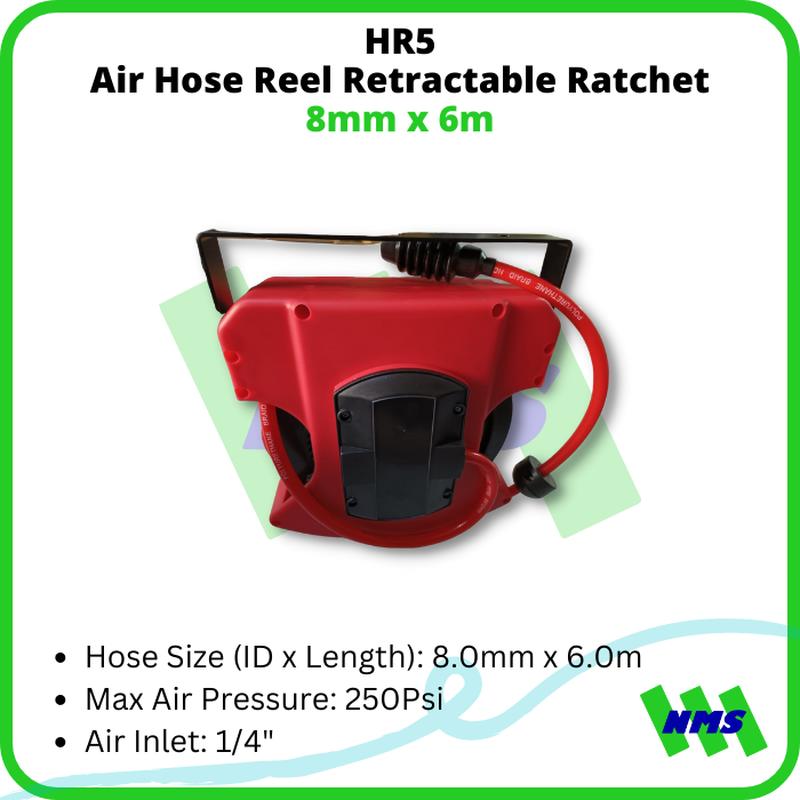 Selang Angin Gulung HR5 Air Hose Reel 8mm x 6m PU Retractable Ratchet