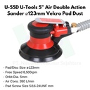 U-55D U-Tools 5" Air Double Action Sander ⌀123mm Velcro Pad Dust