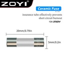 ZOYI Fuse Keramik Fuse For Multimeter Instrument 10A 5mm x 20mm 250V