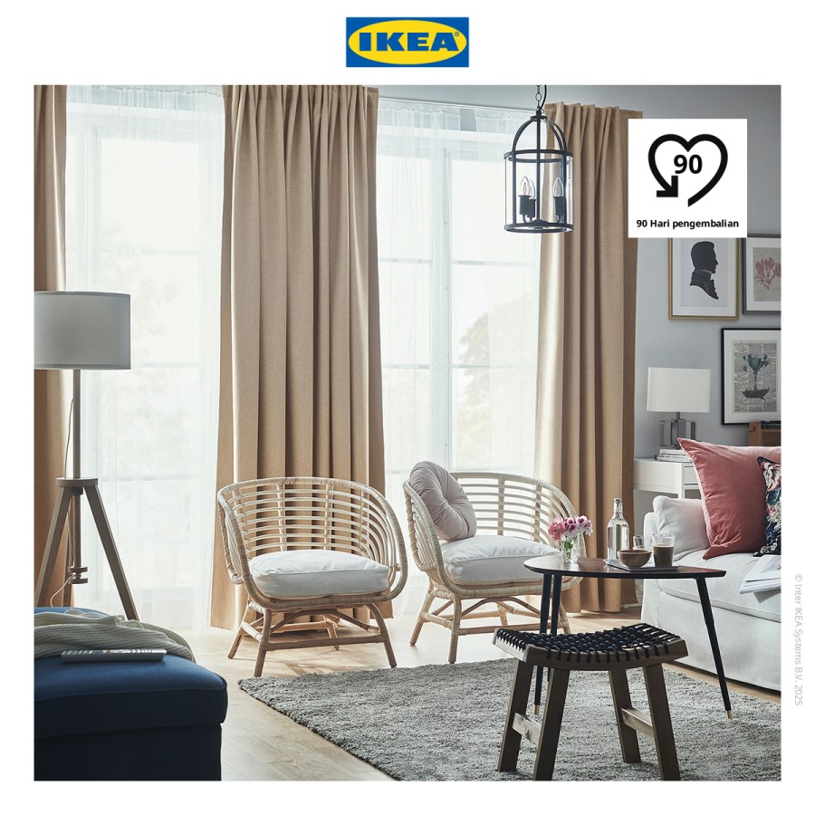IKEA ANNAKAJSA Gorden Anti Tembus Cahaya 1 Pasang Krem 145x250 cm