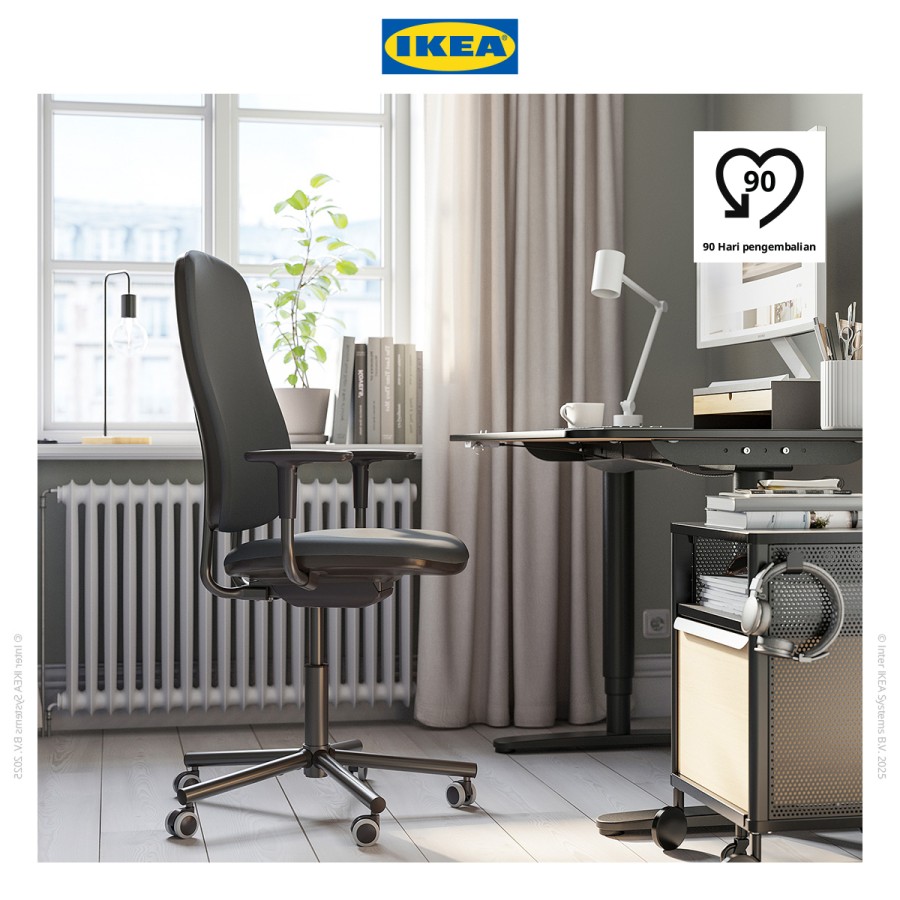 IKEA SMORKULL Kursi Kantor dengan Sandaran Tangan Abu-Abu Tua