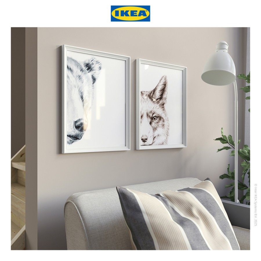 IKEA BILD Poster Gambar Beruang dan Rubah 30x40cm Isi 2pcs