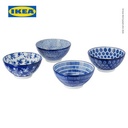 IKEA ENTUSIASM Mangkuk Minimalis Berpola/Biru 12cm Isi 4pcs