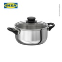 IKEA ANNONS Panci dengan Penutup Kaca Bahan Baja Tahan Karat 2.8L