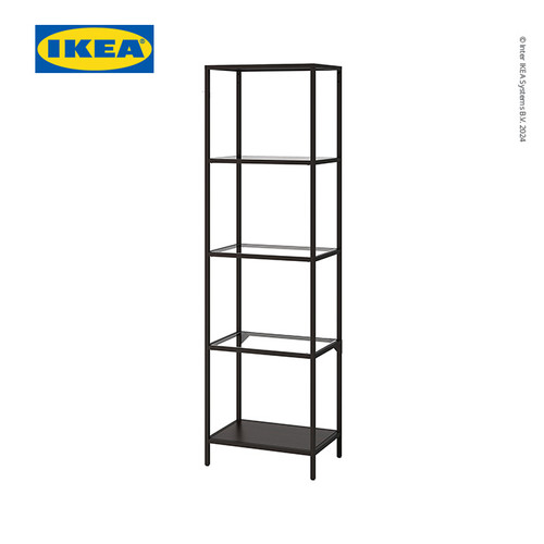 IKEA VITTSJO Unit Rak Serbaguna Minimalis Hitam-Cokelat/Kaca 51x175 cm