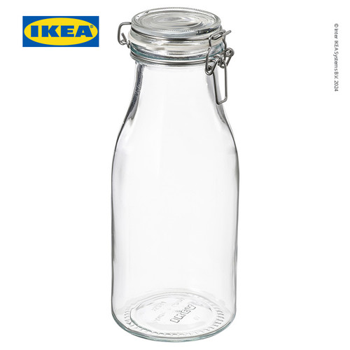 IKEA KORKEN Stoples Bentuk Botol dengan Penutup Kaca Bening 1L