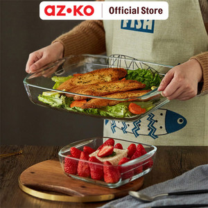 [EZO.0800007] AZKO Culinart Loyang Kue Kaca Rectangle Tray Adonan Wadah Panggang Kue Cetakan Keik Baking Pan Perlengkapan Masak