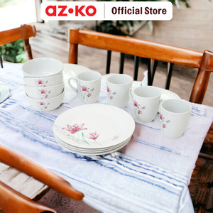 [EZO.0800019] AZKO Delicia Set 12 Pcs Perlengkapan Makan Porcelain Dinner Set Plate Aesthetic Eating Utensils Peralatan Makan Set Piring Gelas Mangkok