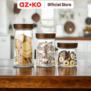 [EZO.0800046] AZKO Picas Set 3 Pcs Chio Stoples Kaca Dengan Tutup Kayu Jar Tempat Simpan Snack Dan Permen Setoples Toples Beling Serbaguna Perlengkapan Dapur Wadah Makanan
