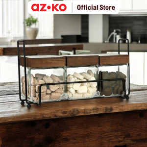 [EZO.0800047] AZKO Picas 500 ml Set 3 Pcs Pinno Stoples Kaca Dengan Rak Jar Tempat Simpan Snack Dan Permen Setoples Toples Beling Serbaguna Perlengkapan Dapur Wadah Makanan