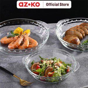 [EZO.0800050] AZKO Culinart Set 3 Pcs Loyang Kaca Pie Serving Plate Wadah Hidangan Food Grade Piring Lauk Serbaguna Peralatan Makan Perlengkapan Dapur