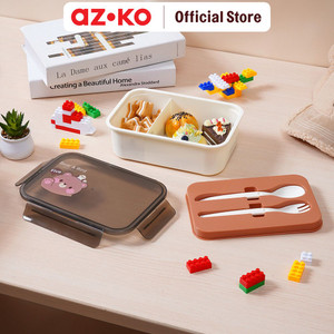 [EZO.0800076] AZKO Ataru 1.2 ltr Kotak Makan Dengan Sendok & Garpu - Cokelat Lunch Box Food Grade Food Box Kotak Bekal Makan Wadah Makanan