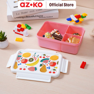 [EZO.0800079] AZKO Ataru 1.3 ltr Kotak Makan 3 Sekat Fruit Mix - Pink Lunch Box Food Grade Food Box Kotak Bekal Makan Wadah Makanan