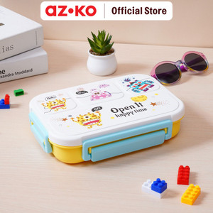 [EZO.0800080] AZKO Ataru 1 ltr Kotak Makan 4 Sekat - Kuning/Hijau Lunch Box Food Grade Food Box Kotak Bekal Makan Wadah Makanan