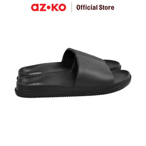 [EZO.0800165] AZKO Ataru Ukuran 45 Sandal Slides Basic - Hitam Sendal Unisex Alas Kaki Slide Cewek Cowok Fashion Wanita Dan Pria