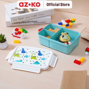 [EZO.0800252] AZKO Ataru 1.3 ltr Kotak Makan 3 Sekat Dino - Biru lunch box food grade food box kotak bekal makan wadah makanan