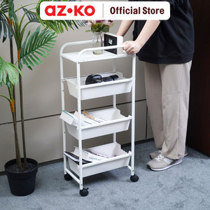 [EZO.0800369] AZKO Stora Rak Troli 4 Tingkat Slim Frame Metal - Putih tempat penyimpanan multifungsi storage trolley wheels rack perlengkapan rumah tangga