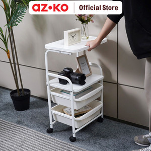 [EZO.0800370] AZKO Stora Rak Troli 4 Tingkat Dengan Meja Frame Metal - Putih tempat penyimpanan multifungsi storage trolley wheels rack perlengkapan rumah tangga