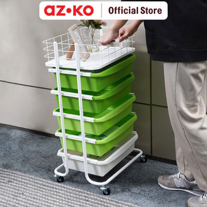 [EZO.0800371] AZKO Stora Rak Troli 5 Tingkat Dengan Keranjang Frame Metal - Hijau tempat penyimpanan multifungsi storage trolley wheels rack perlengkapan rumah tangga