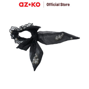 [EZO.0800393] AZKO Ataru Ikat Rambut Ribbon Dengan Pearl - Hitam hair tie aksesoris karet rambut cewek iket rambut wanita