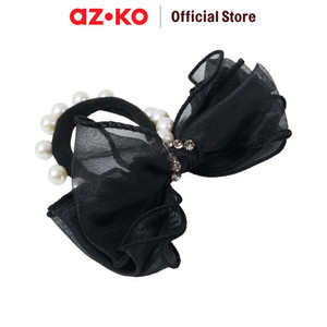 [EZO.0800394] AZKO Ataru Ikat Rambut Pearl Dengan Ribbon - Hitam hair tie aksesoris karet rambut cewek iket rambut wanita