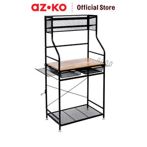 [EZO.0800442] AZKO Maxbuilt 70X40X137 cm Work Bench Dengan Laci Mesh - Hitam Work Bench Meja Dengan Rak Penyimpanan Workshop Table