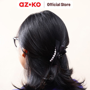 [EZO.0800449] AZKO Ataru Jepit Rambut Round Pearl Ribbon - Hitam hair clip claw aksesoris jepitan cewek penjepit hiasan rambut wanita aksesori kepala