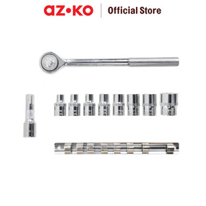 [EZO.0800525] AZKO Tactix 1/2 inci Set 10 Pcs Kunci Sok Metric - Silver stubby tool set kunci soket shock alat perkakas perlengkapan tukang perkakas otomotif peralatan reparasi