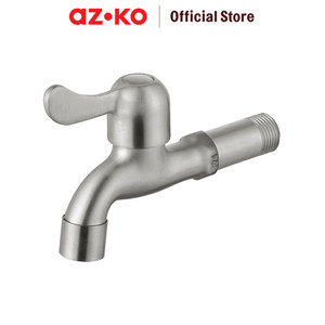 [EZO.0800609] AZKO Fosa 1/2 inci Keran Air Stainless Steel Basic Long T-1021Lss - Silver Satin Cold Tap Kran Air Kamar Mandi Kran Bathroom Tools