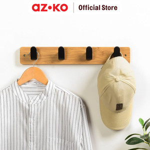[EZO.0800657] AZKO Stora Gantungan Dinding 4 Kait - Hitam/Cokelat Pengait Multifungsi Tembok Clothes Hook Tempat Gantung Pakaian Barang Serbaguna